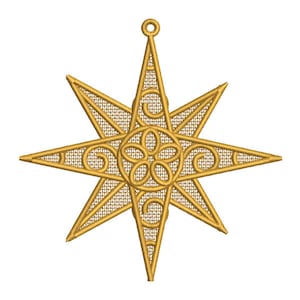 FSL Christmas Star Machine Embroidery Design - 3 Sizes, Freestanding Lace Earring Embroidery Pattern, FSL Xmas Ornament Embroidery Design