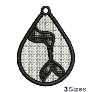 FSL Mermaid Tail Machine Embroidery Design - 3 Sizes, Freestanding Lace Earring Embroidery Pattern, FSL Teardrop Ornament Embroidery Design
