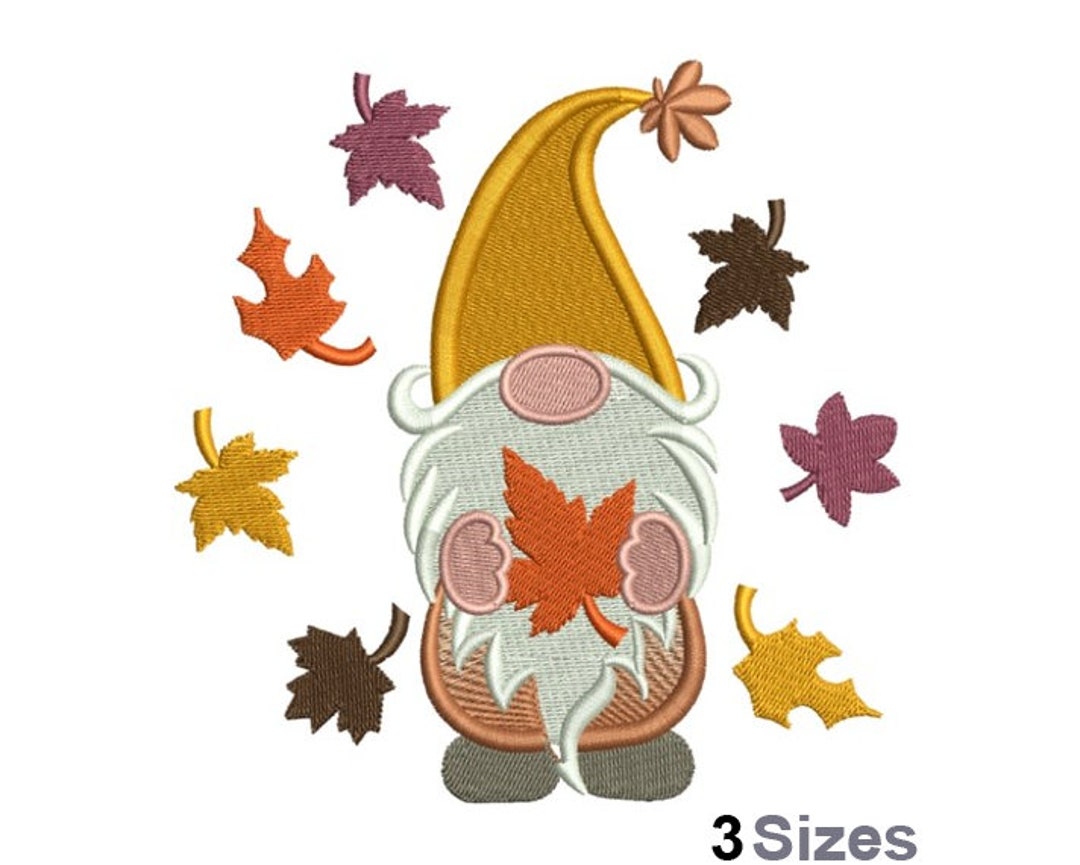 Autumn Gnome - Machine Embroidery Design - 3 Sizes, Fall Leaves ...