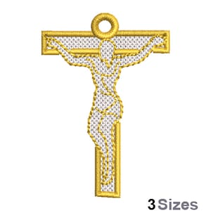 FSL Crucifixion of Jesus Christ Machine Embroidery Design - 3 Sizes, Freestanding Lace Earring Embroidery, FSL Christian Cross Ornament
