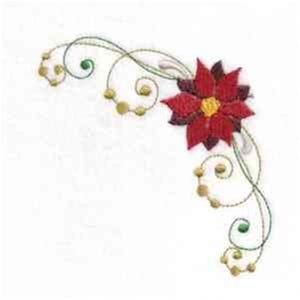 May include: Embroidered floral design featuring a red poinsettia with a yellow center and dark red petals. The design includes green stems, swirls, and gold-colored beads, perfect for holiday crafts and decorations.