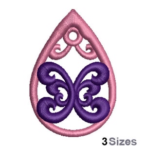 FSL Decorative Machine Embroidery Design - 3 Sizes, Freestanding Lace Earring Embroidery Pattern, FSL Teardrop Ornament Embroidery Design