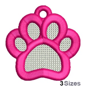 Diseño de bordado a máquina con huella de perro FSL (3 tamaños), patrón de bordado de aretes de encaje independientes, adorno de huella de cachorro FSL