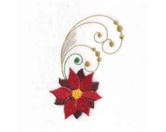 Diseño de bordado a máquina de remolino de flor de Pascua navideña - Patrón de bordado de adorno navideño, descarga digital de flores festivas para las fiestas