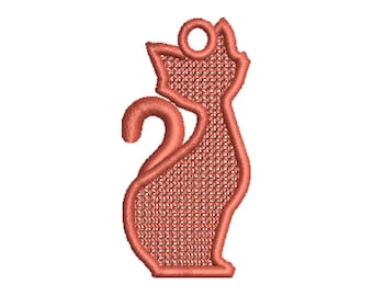 FSL Cat Earring Machine Embroidery Design - 3 Sizes, Freestanding Lace Charm Animal Embroidery Pattern, Cute Kitten FSL Pendant Embroidery