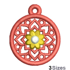 FSL Daisy Mandala Machine Embroidery Design - 3 Sizes, Freestanding Lace Earring Embroidery Pattern, FSL Flower Ornament Embroidery Design