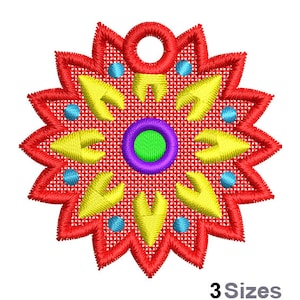 FSL Starburst Flower Machine Embroidery Design - 3 Sizes, Freestanding Lace Earring Embroidery Pattern, FSL Floral Ornament Embroidery