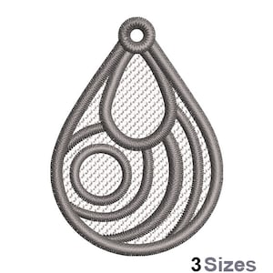 FSL Decor Machine Embroidery Design - 3 Sizes, Freestanding Lace Earring Embroidery Pattern, FSL Teardrop Ornament Embroidery Design
