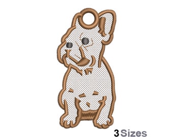 Diseño de bordado a máquina de bulldog francés FSL - 3 tamaños, patrón de bordado para pendientes de encaje independientes, diseño de bordado para adorno de perro FSL