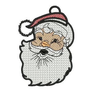 FSL Santa Claus Head Embroidery Design - 4 Sizes, Christmas Freestanding Lace Earring Pattern, Xmas Santa Head Ornament FSL Design