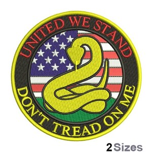 United We Stand - Maskinbroderidesign - 2 storlekar, broderimönster för amerikansk patriotisk flagga, Don't Tread On Me, Gadsden-flaggdesign