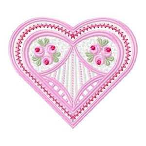 FSL Vintage Heart & Roses - Machine Embroidery Design, Freestanding Lace Earring Embroidery Pattern, FSL Wedding Ornament Embroidery Design