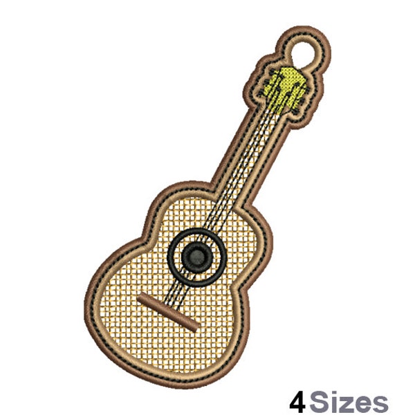 FSL Guitar Machine Embroidery Design - 3 Sizes, Freestanding Lace Earring Embroidery Pattern, FSL Music Ornament Embroidery Design