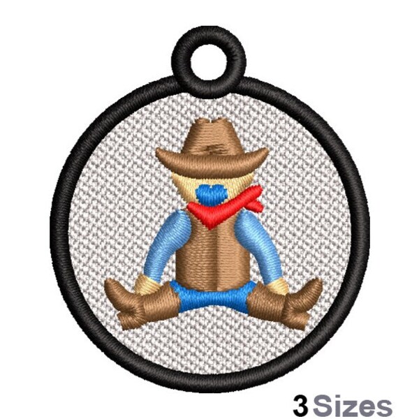 FSL Sitting Cowboy - Machine Embroidery Design - 3 Sizes, Freestanding Lace Earring Embroidery Pattern, FSL Child Cowboy Ornament Embroidery