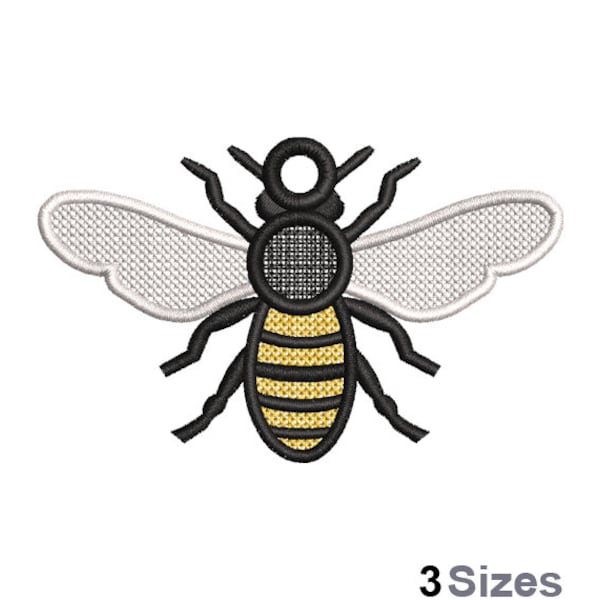 FSL Bee Machine Embroidery Design - 3 Sizes, Freestanding Lace Earring Embroidery Pattern, FSL Bumblebee Ornament Embroidery Design