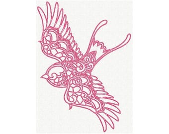 Swallow Machine Embroidery Design - Intricate Bird Embroidery Pattern, Flying Bird Embroidery Design, Digital Lace Pattern Download