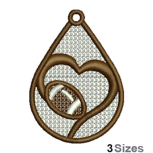 Diseño de bordado a máquina "Fútbol Love" de la FSL: 3 tamaños, patrón de bordado de aretes de encaje independientes, adorno de lágrima bordado de la FSL