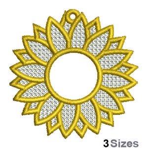 FSL Floral Machine Embroidery Design - 3 Sizes, Freestanding Lace Earring Embroidery Pattern, FSL Sunflower Ornament Embroidery Design