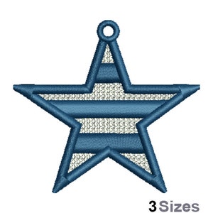 FSL Patriotic Stripes Star Machine Embroidery Design - 3 Sizes, Freestanding Lace Earring Embroidery Pattern, FSL Star Ornament Embroidery
