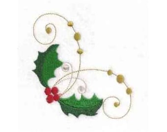 Diseño de bordado a máquina de decoración navideña con espirales de acebo - Patrón de bordado de adorno navideño, descarga digital de adornos festivos navideños