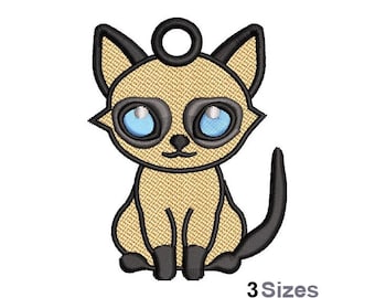 FSL Siamese Cat - Machine Embroidery Design - 3 Sizes, Freestanding Lace Earring Embroidery Pattern, FSL Kitten Ornament Embroidery Design