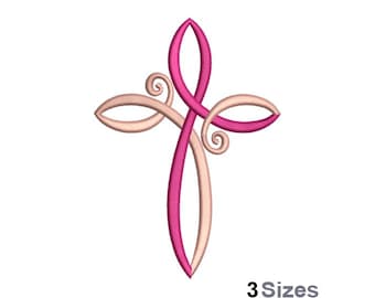Swirly Kreuz - Maschinenstickerei, 3 Größen, Dekoratives Kreuz Stickmuster, Christliches Kreuz Stickmuster, offenes ovales Kreuz
