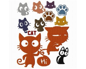 Playful Cats & Paws Machine Embroidery Design, Kawaii Kittens Embroidery Pattern, Cat Paw Prints Embroidery, Digital Download for DIY Crafts