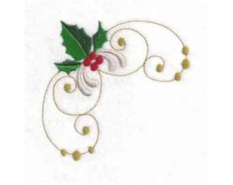 Diseño de bordado a máquina de decoración navideña con espirales de acebo - Patrón de bordado de adorno navideño, descarga digital de adornos festivos navideños