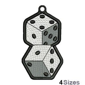 FSL Dice Machine Embroidery Design - 3 Sizes, Freestanding Lace Earring Embroidery Pattern, FSL Ornament Embroidery Design
