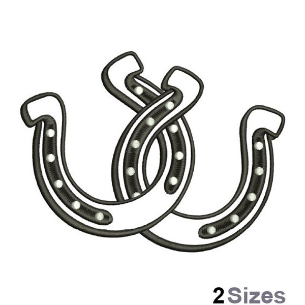 Double Horseshoe - Machine Embroidery Design - 2 Sizes, Horseshoes Embroidery Pattern, Interlocking Horseshoes, Pair of Horseshoes