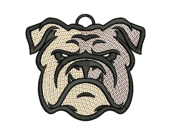 FSL Bulldog Machine Embroidery Design - 4 Sizes, Freestanding Lace Earring Embroidery Pattern, FSL Dog Head Ornament Embroidery