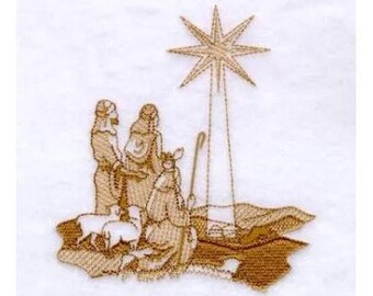 Nativity Scene Machine Embroidery Design - Christmas Star & Manger Embroidery Pattern, Shepherds With Sheep Embroidery,  - Digital Download
