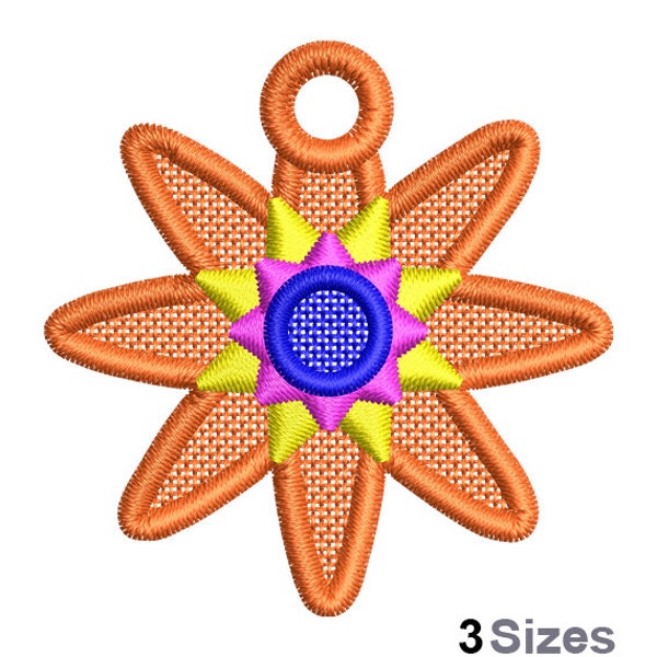 FSL Atomic Flower Machine Embroidery Design - 3 Sizes, Freestanding Lace Earring Embroidery Pattern, FSL Floral Ornament Embroidery Design
