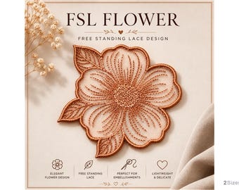 Motif de broderie florale FSL - 2 tailles, motif de broderie florale en dentelle autoportante, téléchargement numérique