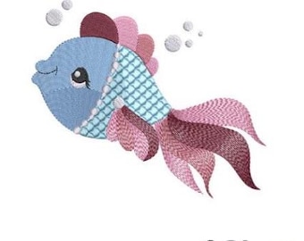 Goldfish With Bubbles - Machine Embroidery Design - 3 Sizes, Aquarium Fish Embroidery Pattern, Tropical Fish Embroidery Design
