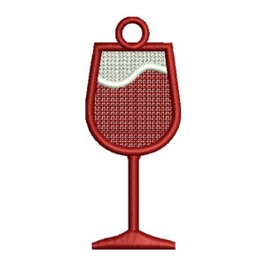 Puede incluir: Vaso de vino tinto con borde blanco y tallo rojo. El vaso está lleno de vino tinto.
