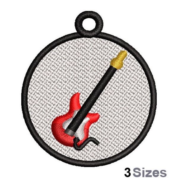 FSL Electric Guitar - Machine Embroidery Design - 3 Sizes, Freestanding Lace Earring Embroidery Pattern, FSL Musical Ornament Embroidery
