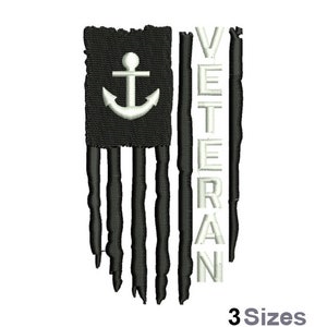 Navy veteran Flagge - Maschinenstickerei, 3 Größen, Amerikanische Flagge Stickmuster, Nautische Anker Stickdatei