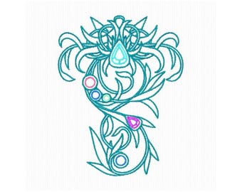 Intricate Floral Machine Embroidery Design, Stylized Flower Embroidery Design, Leafy Scrollwork Embroidery Pattern, Digital Download