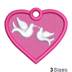 FSL Heart Doves Machine Embroidery Design - 3 Sizes, Freestanding Lace Heart Pendant Embroidery Pattern, FSL Peace Doves Charm Embroidery