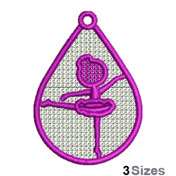 FSL Ballet Dancer Machine Embroidery Design - 3 Sizes, Freestanding Lace Earring Embroidery Pattern, Ballerina Stand Teardrop Ornament