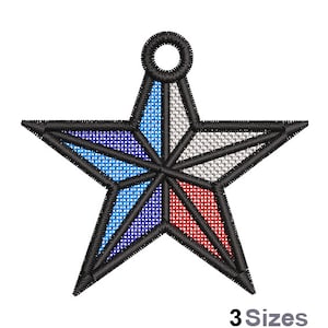 FSL 3D Star Machine Embroidery Design - 3 Sizes, Freestanding Lace Earring Embroidery Pattern, FSL Star Ornament Embroidery Design