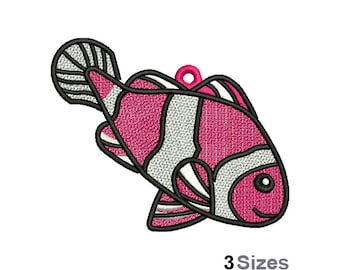 FSL Clownfisch Maschinenstickerei, 3 Größen, freistehende Spitze Ohrring Stickmuster, FSL Anemonenfisch Ornament Stickdatei