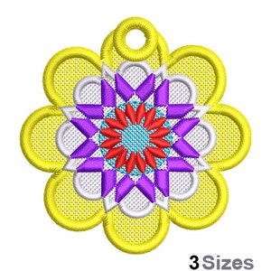 FSL Floral Machine Embroidery Design - 3 Sizes, Freestanding Lace Earring Embroidery Pattern, FSL Flower Ornament Embroidery Design