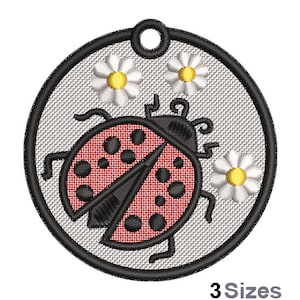 FSL Ladybug Machine Embroidery Design - 3 Sizes, Freestanding Lace Earring Embroidery Pattern, FSL Daisy Ornament Embroidery Design