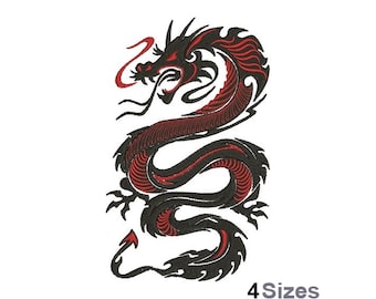 Fire-Breathing Dragon - Machine Embroidery Design - 4 Sizes, Dragon Silhouette Embroidery Pattern, Oriental Dragon, Firedrake Embroidery