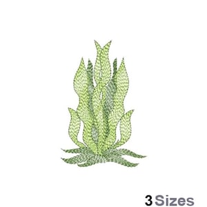 May include: A green and white stylized illustration of a plant with long, narrow leaves. The plant is in a simple, minimalist style.