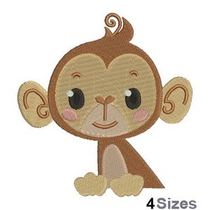Kawaii Monkey - Machine Embroidery Design - 4 Sizes, Baby Monkey Embroidery Pattern, Monkey Head Embroidery Design