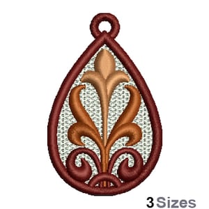 FSL Floral Decoration Machine Embroidery Design - 3 Sizes, Freestanding Lace Earring Embroidery Pattern, FSL Teardrop Ornament Embroidery