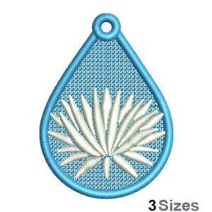 FSL Lotus Machine Embroidery Design - 3 Sizes, Freestanding Lace Earring Embroidery Pattern, FSL Flower Teardrop Ornament Embroidery Design